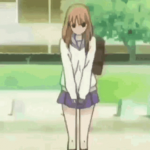Anime girl bows and falls